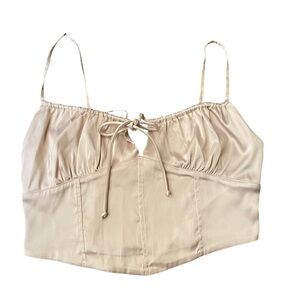 Kirious Los Angeles Beige Smocked Crop Top